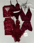 7Pcs Heart Printed Nighty & Lingerie Set