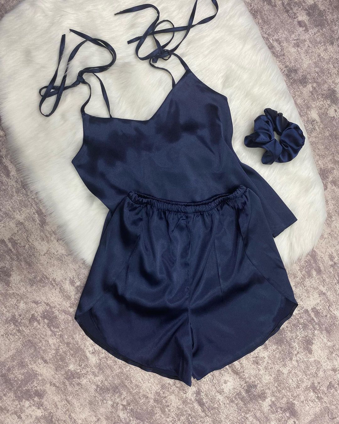 Blue satin silk camisole shorts