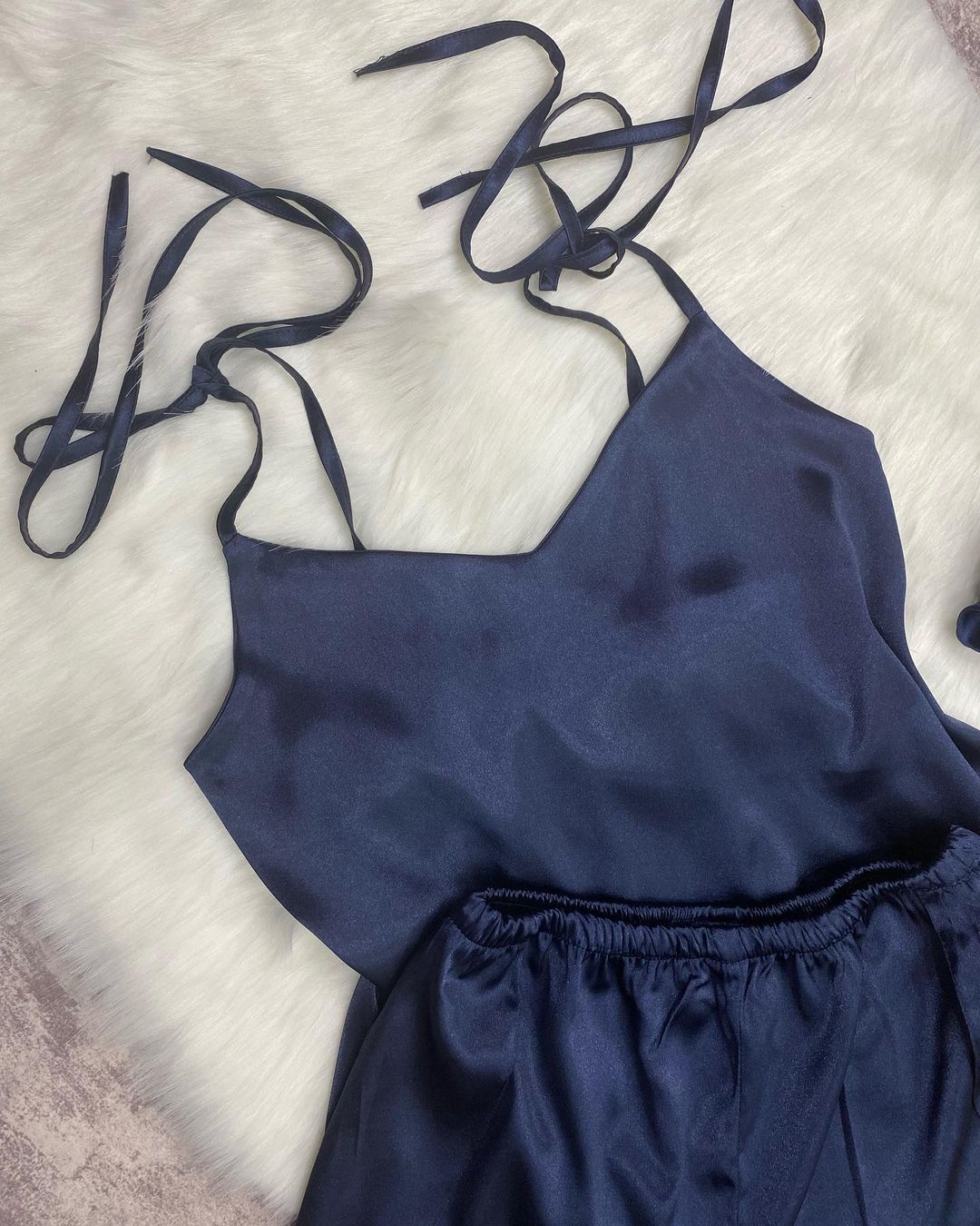 Blue satin silk camisole shorts