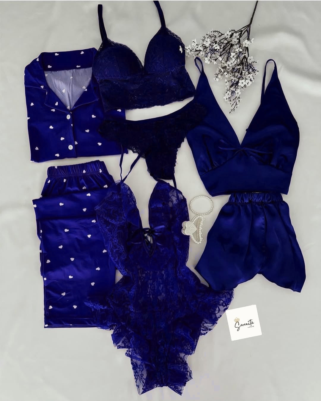 7Pcs Heart Printed Nighty & Lingerie Set