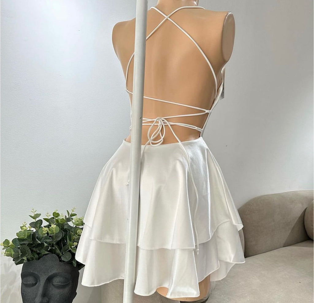 Double Frilled Skirt shaped silk back tie strap set 💃