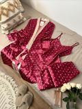 Silk 3Pcs Heart Printed Nighty & Pyjama Set
